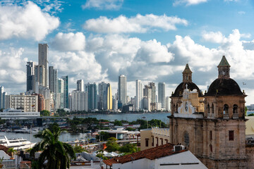 Cartagena, Bolivar, Colombia. November 3, 2021: Panoramic landscape of old city and buildings in...