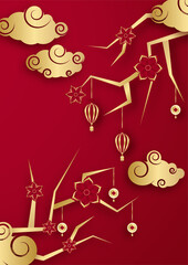 Happy chinese new year red gold chinese design background