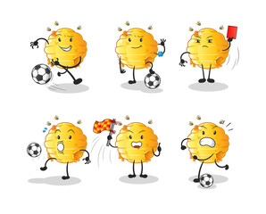 honeycomb football group character. cartoon mascot vector