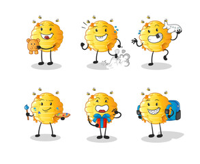 honeycomb children group character. cartoon mascot vector