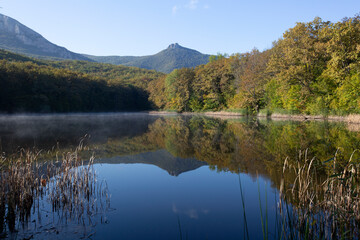 Beautiful lake among the forest and mountains