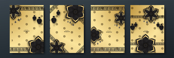 Happy chinese new year black gold chinese design background