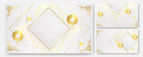 Happy chinese new year white gold chinese design background
