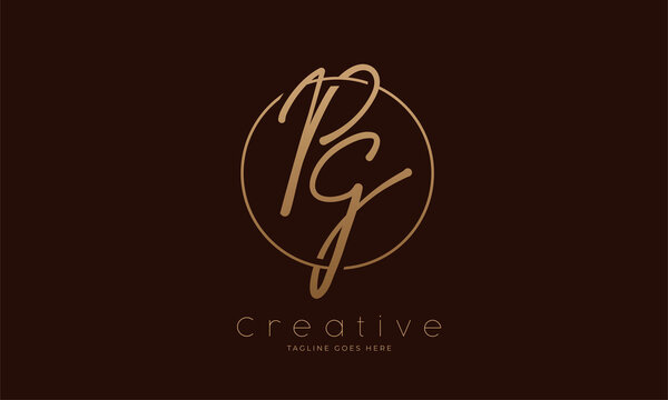 Initial PG Logo. hand drawn letter PG in circle with gold colour. usable for business. personal and company logos. vector illustration