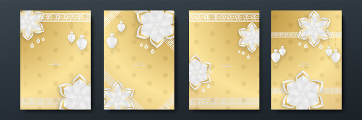 Happy chinese new year white gold chinese design background