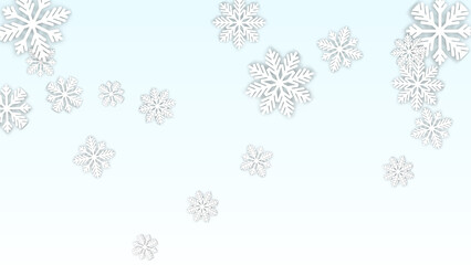 Christmas  Vector Background with Falling Snowflakes. Isolated on Red Background. Realistic Snow Sparkle Pattern. Snowfall Overlay Print. Winter Sky. Papercut Snowflakes.