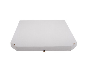 Carton pizza box, delivery packging concept. White background, mock up copy space