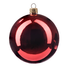 one glossy red Christmas tree toy on a white isolated background