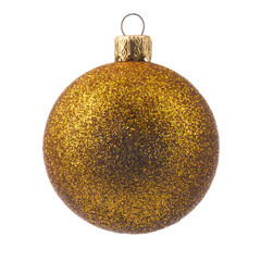one yellow Christmas tree toy studded with glitter on a white isolated background