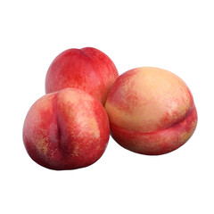 three ripe sweet nectarines on a white isolated background
