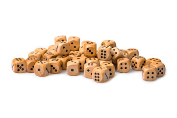 playing cubes made of wood for board games on a white isolated background