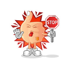 thumbs up holding stop sign. cartoon mascot vector