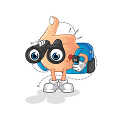 thumbs up with binoculars character. cartoon mascot vector