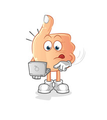 thumbs up with laptop mascot. cartoon vector