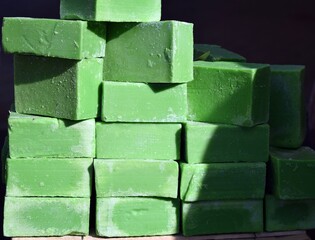 Homemade olive soap.Green olive soap.