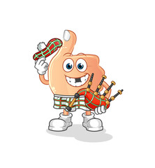 Obraz premium thumbs up scottish with bagpipes vector. cartoon character