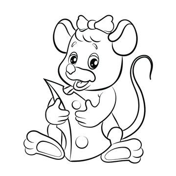 In the animal world, mouse. Black and white image, coloring. Vector drawing.