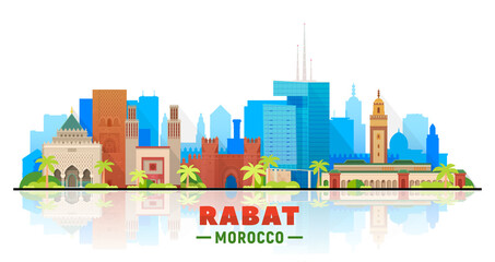 Rabat, ( Morocco) city skyline vector illustration white background. Business travel and tourism concept with modern buildings. Image for presentation, banner, website.