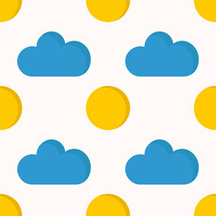 A pattern of sun and clouds on a light background