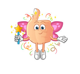thumbs up fairy with wings and stick. cartoon mascot vector