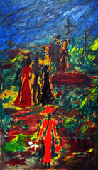 The funeral, oil painting, expressionism