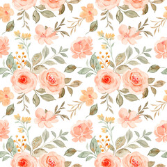 Peach rose flower watercolor seamless pattern