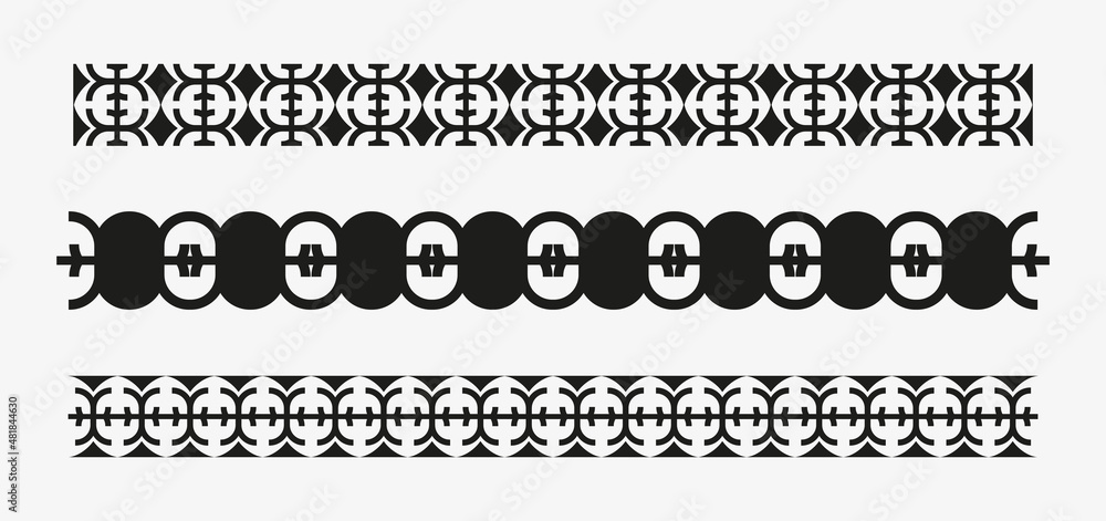 Poster set of three new pattern design element. abstract black geometric border style isolated on white bac