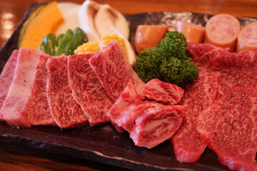 Yakiniku, Sliced Wagyu Meat and Vegetable - 焼肉用 スライス 和肉 野菜 盛り合わせ