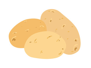 Potato. Several tubers of potatoes. Raw vegetable in peel. Fresh potatoes are yellow-brown in color. Vector illustration isolated on white background. Brush paint drawing. Product design element