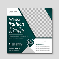Social media post design template for Facebook and Instagram, Editable squire template for business use, Winter fashion sale promotion post design
