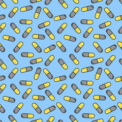 A set of seamless patterns of tablets, pills, pixels 1000x1000, vector grafic.