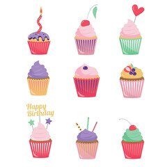 A set of colorful holiday cupcakes.