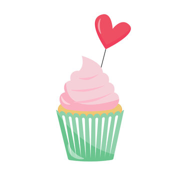 Festive colored heart cupcake
