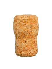 The cork from the champagne bottle is made of natural material. Isolated on a white background, close-up