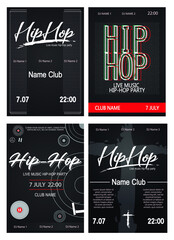 Hip Hop Music Party Posters Set Dark Theme