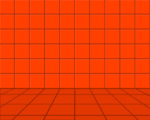 Orange ceramic tile wall and floor. 3D illustration