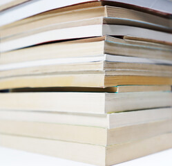 book stack. selective focus on pages corner