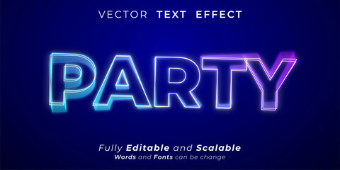 Editable text effect Party 3d neon effect text style concept