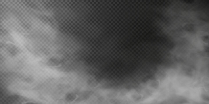 White smoke puff isolated on transparent black background. PNG. Steam explosion special effect. Effective texture of steam, fog, smoke png. Vector illustration	