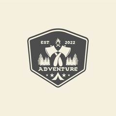 adventure emblem logo  mountain  camping  ax vector icon symbol illustration design