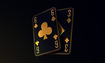 casino chips poker blackjack baccarat Black And Red Ace Symbols With Golden Metal 3d render 3d rendering illustration 