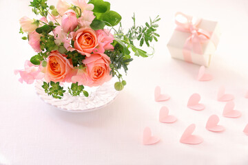 ピンクのバラのブーケ　花束　バレンタインデー　バレンタイン