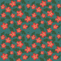 Beautiful bright pattern with tropical plants. Seamless pattern with leaves and flowers. Fashionable jungle texture. Floral summer background.