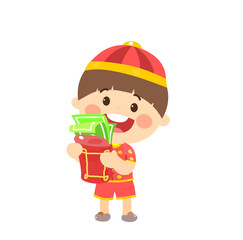 Cute Cartoon Chinese Kids for Chinese New Year.