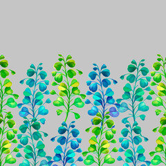 Border of colored twigs on a gray background
