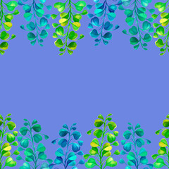 Double border of colored twigs on a blue background