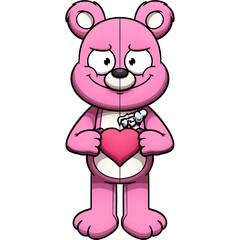 Naklejka na ściany i meble Cute Pink Cartoon Teddy Bear Ripped Out His Heart 
