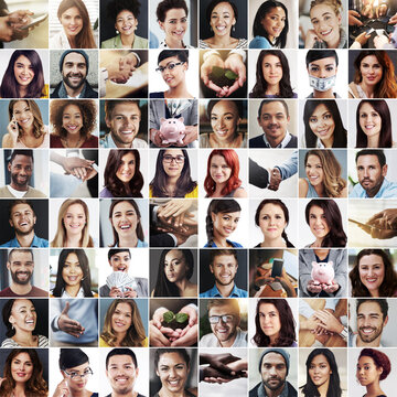 The world is full of smiles. Composite image of a diverse group of smiling people.