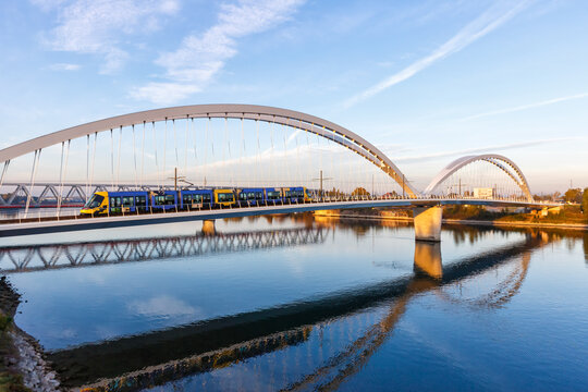 Beatus Rhenanus Bridge for trams over Rhine River between Kehl and Strasbourg Germany France