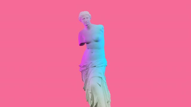 Venus De Milo On Pink Background. Concept Of NFT Technology. 3D Animation. 4K. UHD